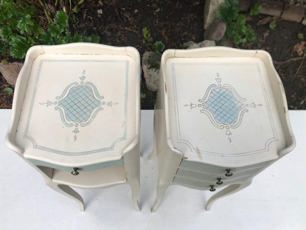 Pair of small lacquered wood bedside tables in the Louis XV / Regency style