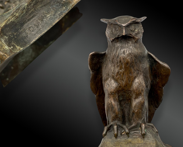 Paul JOUVE (1878-1973) Encrier au hibou - Bronze