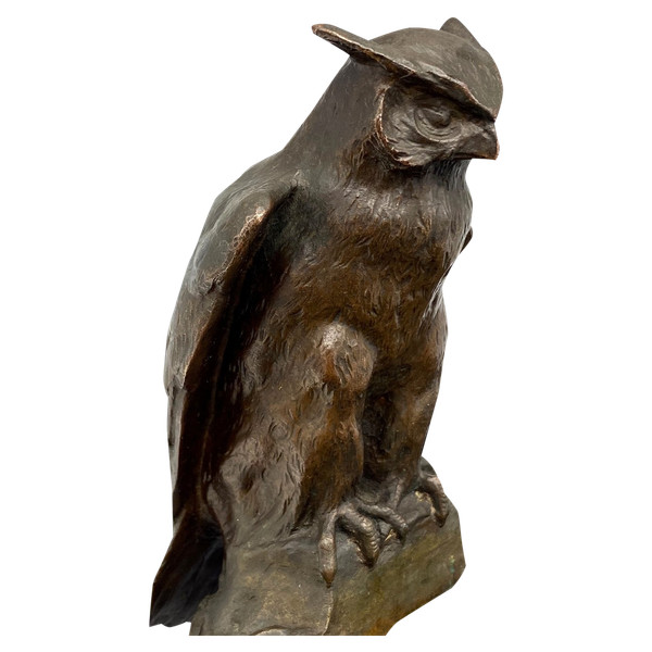 Paul JOUVE (1878-1973) Encrier au hibou - Bronze