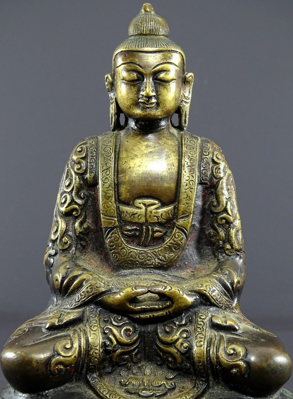 Indien, Mitte des 20. Jahrhunderts, Bronzestatue von Buddha Shakyamuni.