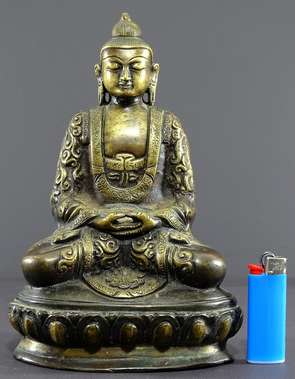 Indien, Mitte des 20. Jahrhunderts, Bronzestatue von Buddha Shakyamuni.