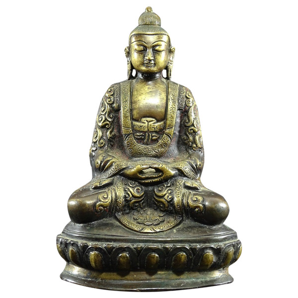 Indien, Mitte des 20. Jahrhunderts, Bronzestatue von Buddha Shakyamuni.