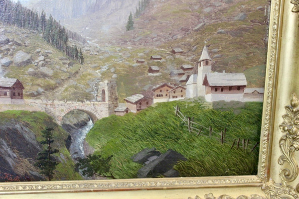 Oil On Canvas Mountain Landscape By Caspar Kasli About 1900