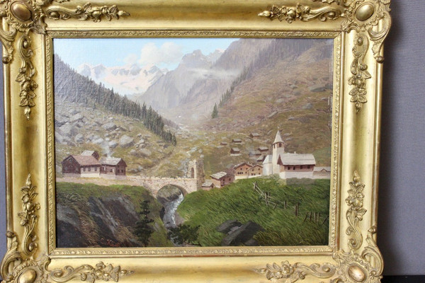 Oil On Canvas Mountain Landscape By Caspar Kasli About 1900