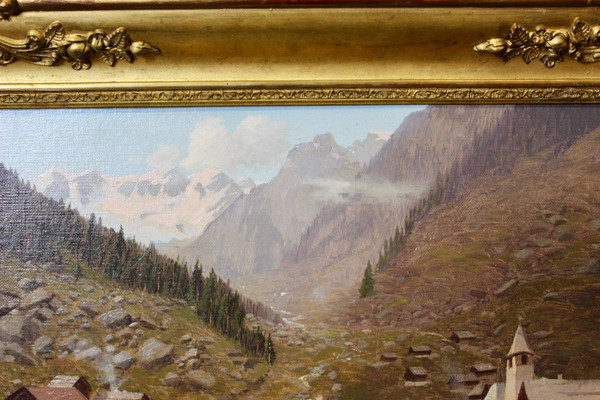 Oil On Canvas Mountain Landscape By Caspar Kasli About 1900