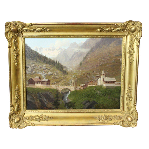 Oil On Canvas Mountain Landscape By Caspar Kasli About 1900