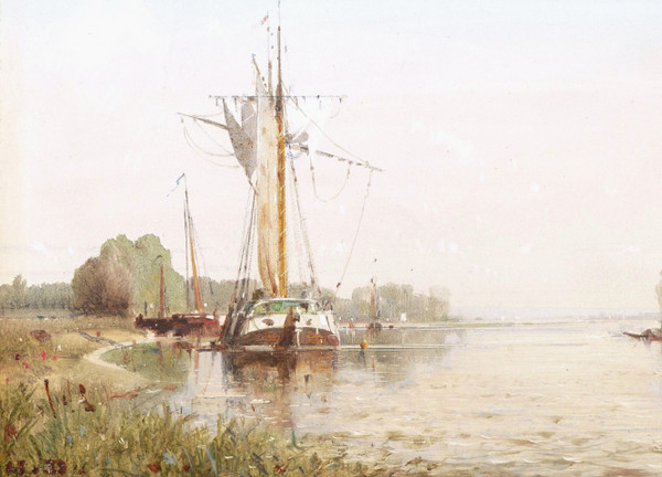 FRENCH or HOLLAND SCHOOL circa 1860, Boats on a river