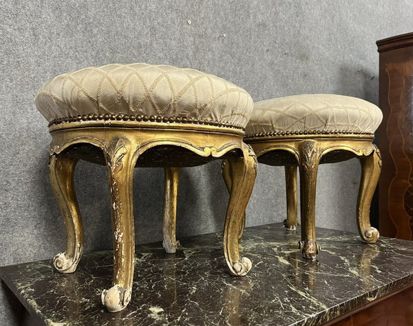 pair of Louis XV style Venetian stools in gilded wood circa 1880-1900