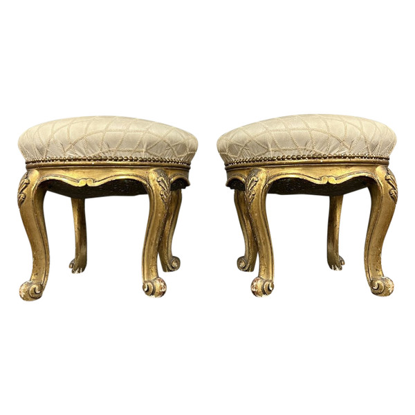 pair of Louis XV style Venetian stools in gilded wood circa 1880-1900