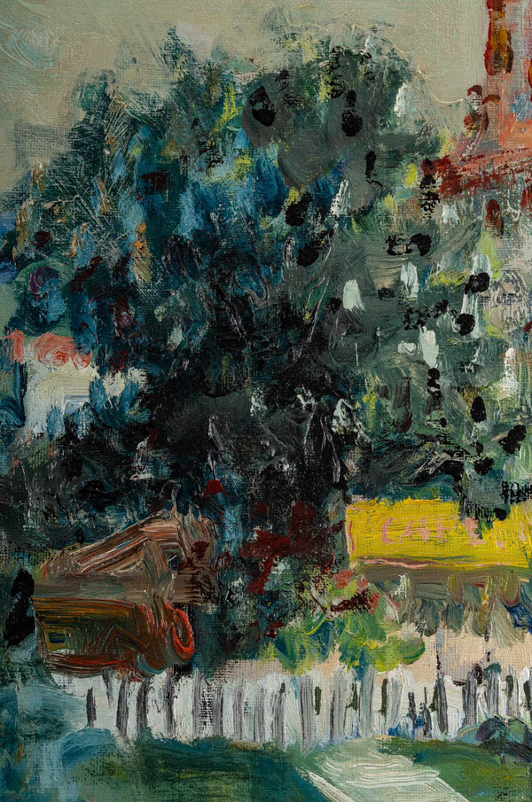 Mério Ameglio (1897-1970) Bords de Marne oil on canvas circa 1963