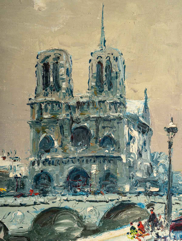 Mério Ameglio (1897-1970) Notre-Dame de Paris under the Snow oil on canvas circa 1950