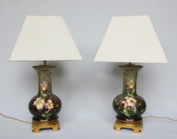 Pair of impressionist ceramic lamps.  