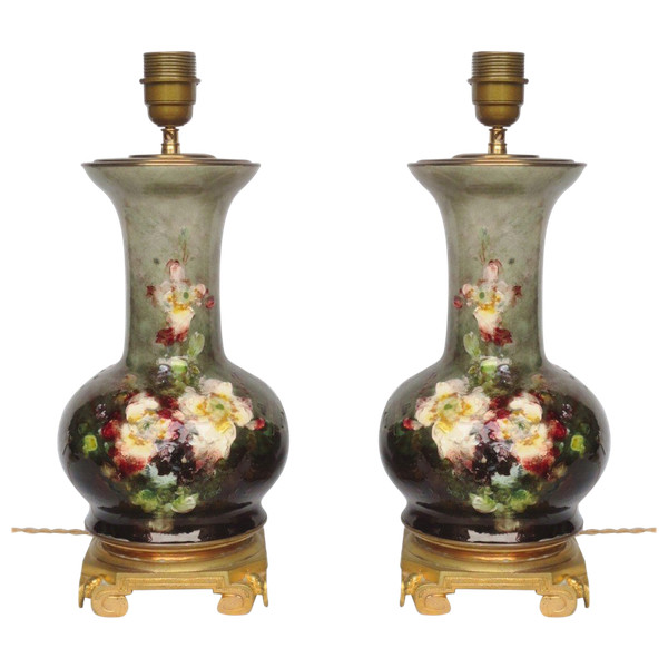 Pair of impressionist ceramic lamps.  