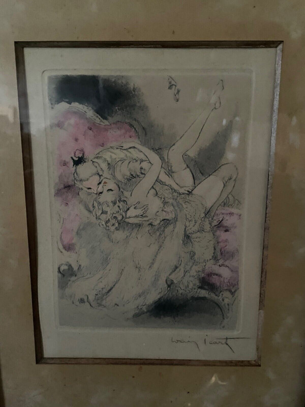 Lithograph by Louis Icart depicting an erotic couple 20th century