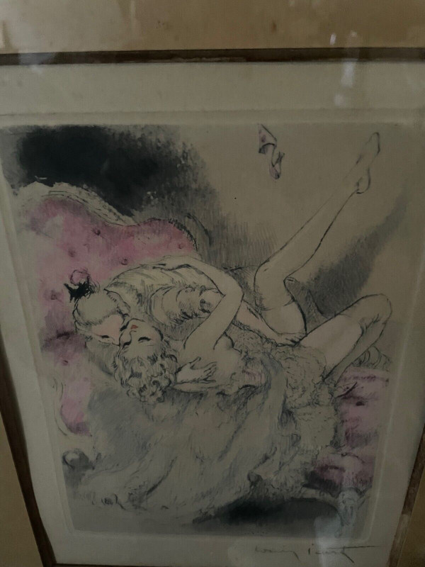 Lithograph by Louis Icart depicting an erotic couple 20th century