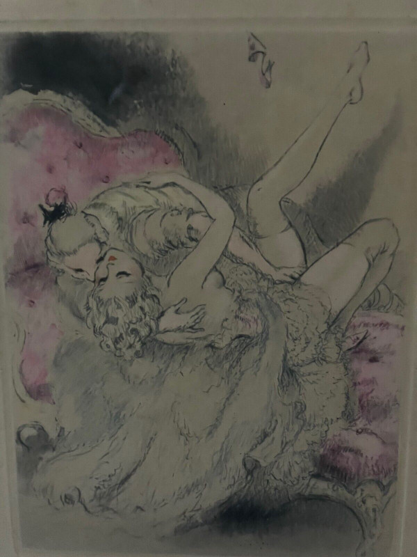 Lithograph by Louis Icart depicting an erotic couple 20th century