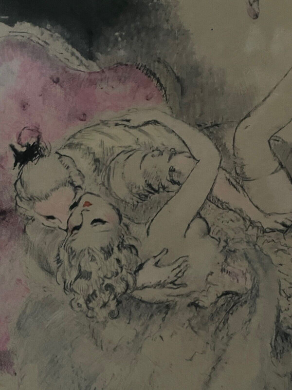 Lithograph by Louis Icart depicting an erotic couple 20th century