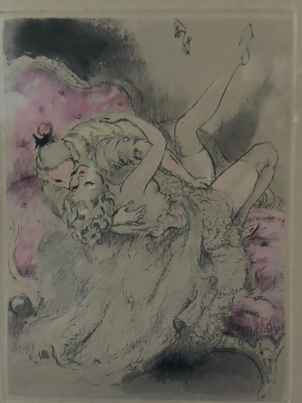 Lithograph by Louis Icart depicting an erotic couple 20th century