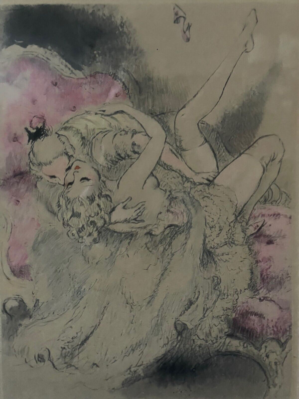 Lithograph by Louis Icart depicting an erotic couple 20th century