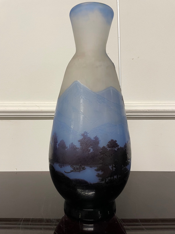 Etablissements Gallé - Vase La Ligne Bleue Des Vosges H: 33 Cm