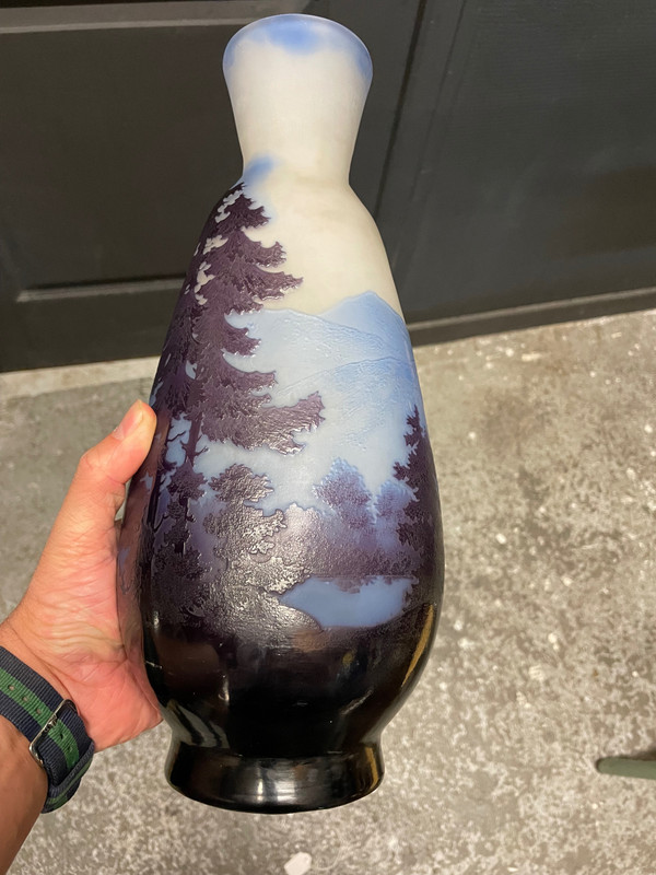 Etablissements Gallé - Vase La Ligne Bleue Des Vosges H: 33 Cm