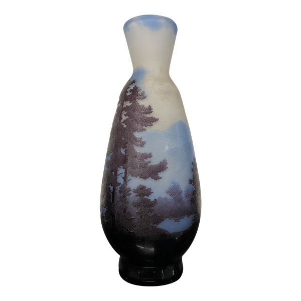 Etablissements Gallé - Vase La Ligne Bleue Des Vosges H: 33 Cm