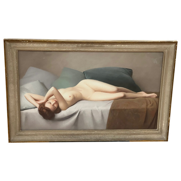 Pittura di ROBERT DUFLOS nato nel 1898 Pastello di donna nuda ART DÉCO circa 1930