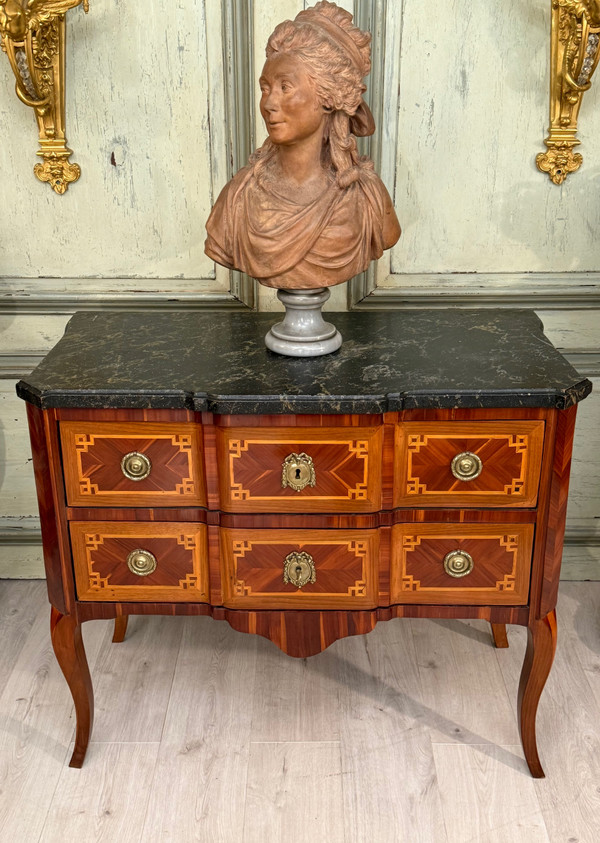 Transitional Marquetry Sauteuse Chest of Drawers Circa 1760