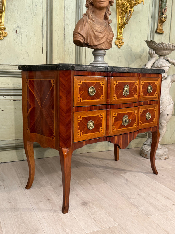 Transitional Marquetry Sauteuse Chest of Drawers Circa 1760