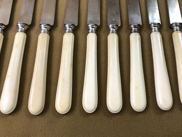 set of 12 solid silver MINERVE fruit knives with ivory handles 19th century