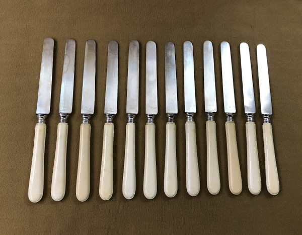 set of 12 solid silver MINERVE fruit knives with ivory handles 19th century