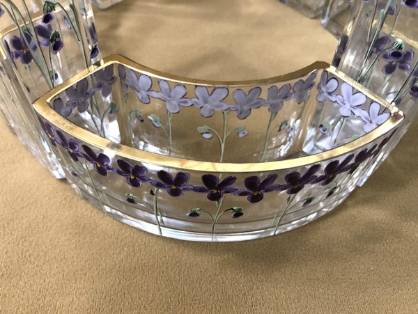 LEGRAS modular table center ART NOUVEAU in enamelled crystal Bouquetière Pique Fleurs Vases