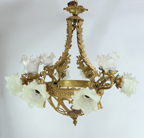 12-Light Chandelier in Gilt Bronze, Napoleon III Style - Late 19th Century