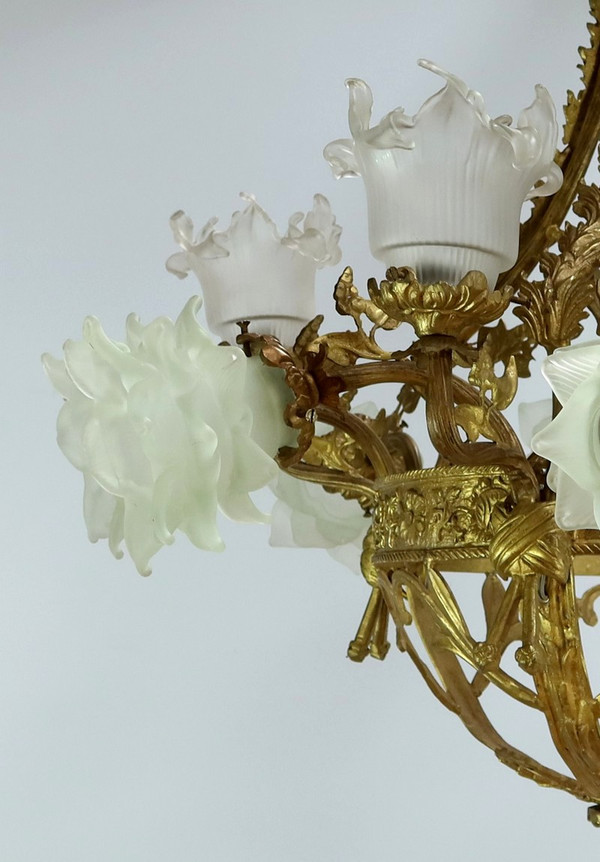 12-Light Chandelier in Gilt Bronze, Napoleon III Style - Late 19th Century