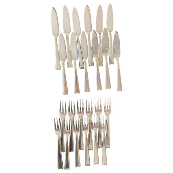 12 Ercuis Cambodia Art Deco fish cutlery set