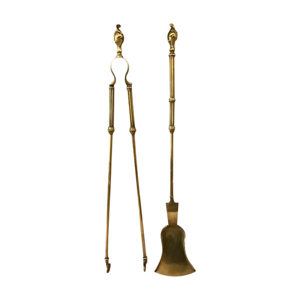 Set of a shovel and a fireplace tong in bronze and brass from the 19th century