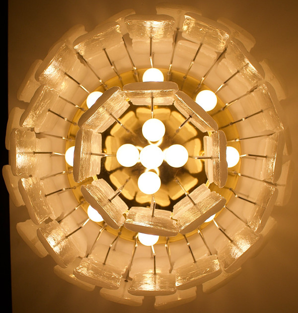 Large ceiling light in Murano glass and brass.