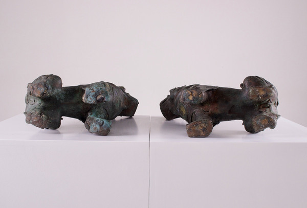 Pair of bronze guardian lions.