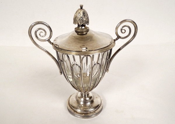 Mustard Pot 4 Salt Cellars Piedouche Solid Silver Old Man Restoration 19th Century