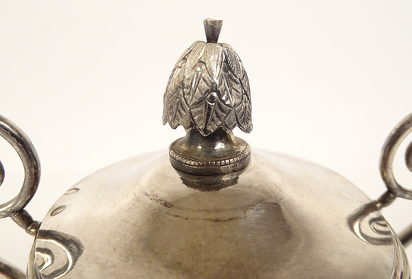 Mustard Pot 4 Salt Cellars Piedouche Solid Silver Old Man Restoration 19th Century