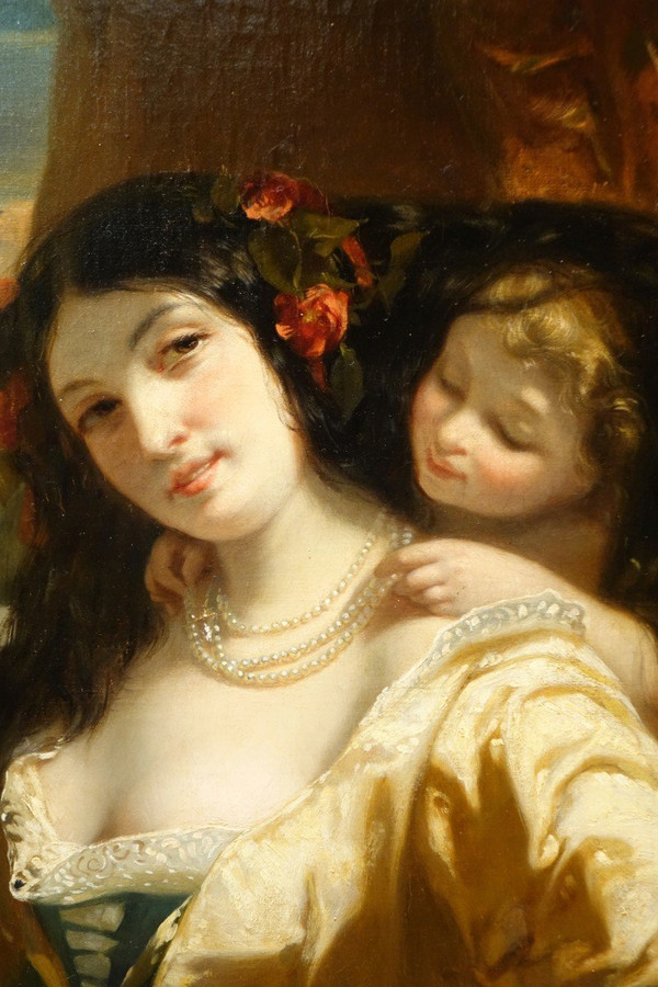 "young woman with a mirror", oil on canvas, Ch. Louis Muller (1815-1892)