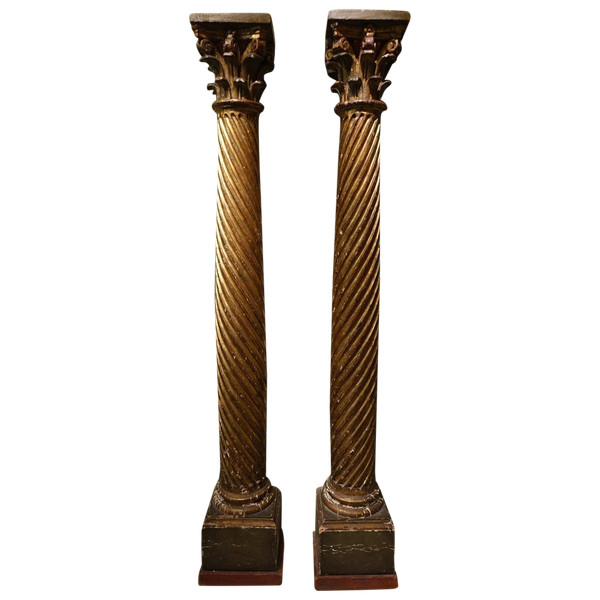 Pair of Twisted Sconce Columns, France 17th C.