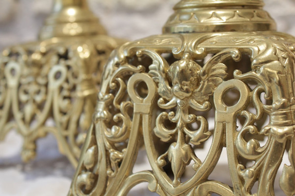 Pair of openwork gilt bronze candlesticks with fine interlacing decoration, late 19th century