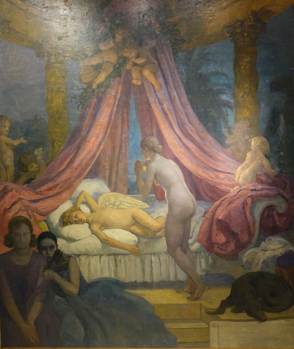 "Cupid's Sleep", very large oil on canvas , A.M. RAYNOLT, About 1925-1930