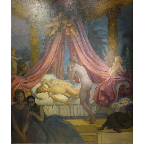 "Cupid's Sleep", very large oil on canvas , A.M. RAYNOLT, About 1925-1930