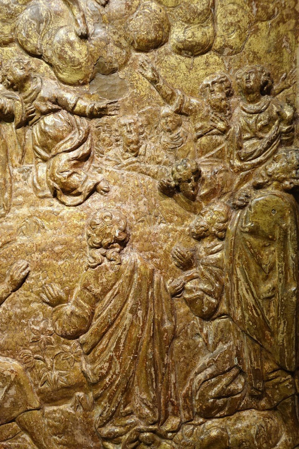 l'Ascension Du Christ, Bas-relief En Bois Doré, 17e S. Flandres?