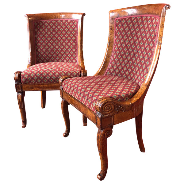 Rare pair of amboyna veneer chairs, circa 1820