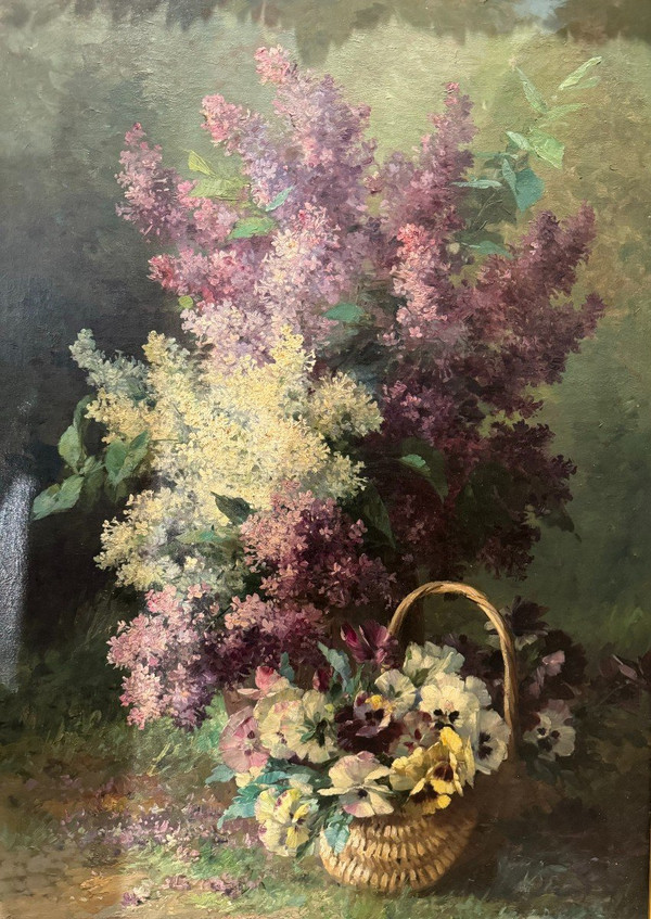 Huile sur toile"bouquetde Lilas", Furcy de Lavault" 1847-1915