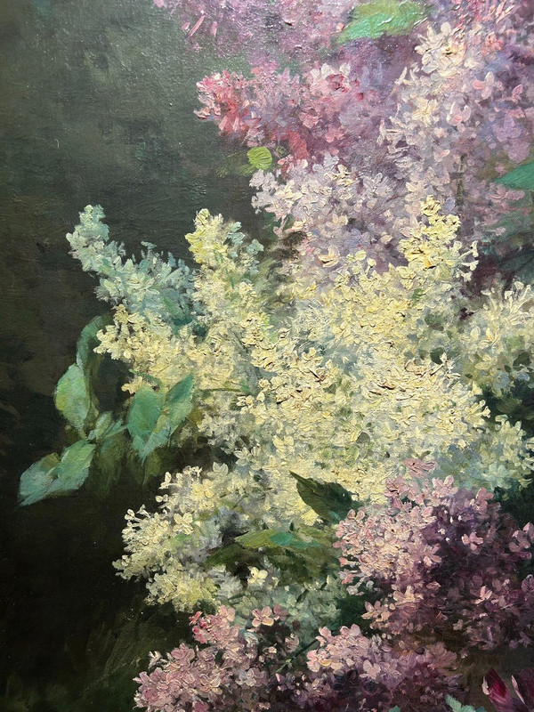 Huile sur toile"bouquetde Lilas", Furcy de Lavault" 1847-1915