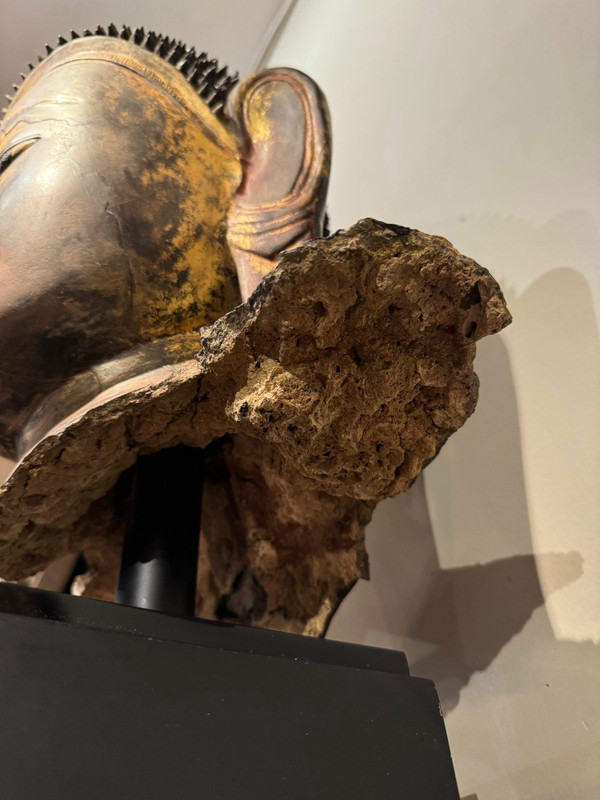 Large gilded terracotta Buddha head, Burma, Shan states, late 18th century.